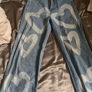 Heart Patterned Blue Jeans